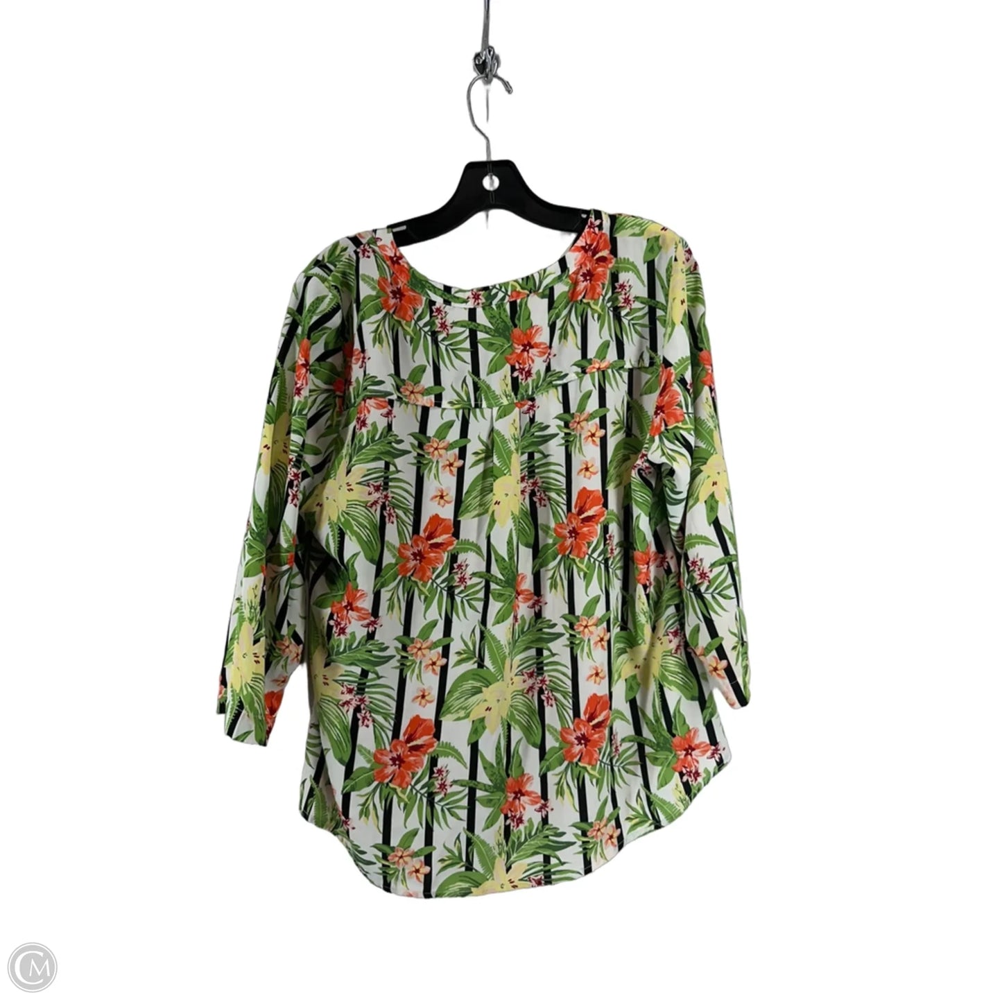 Top Long Sleeve By Christopher And Banks In Tropical Print, Size: L