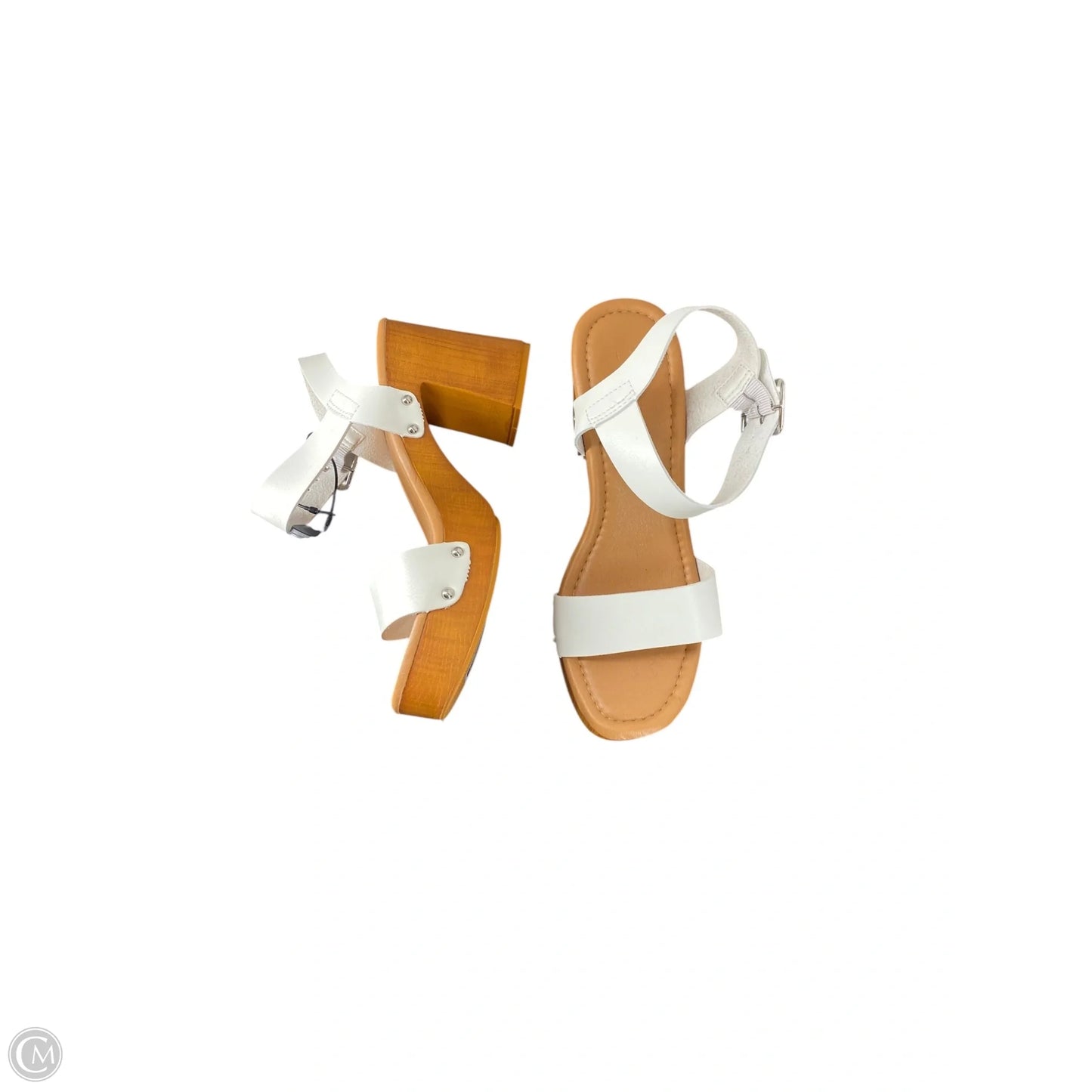 Sandals Heels Block By Clothes Mentor In White, Size: 8.5