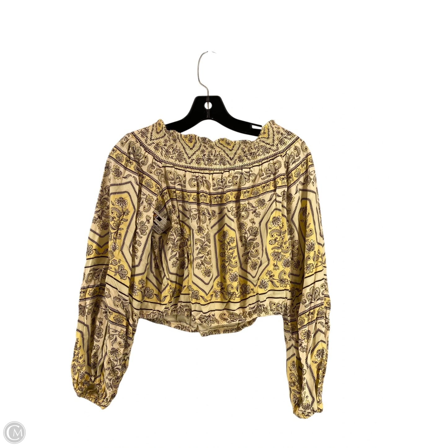 Top Long Sleeve By Wrangler In White & Yellow, Size: M