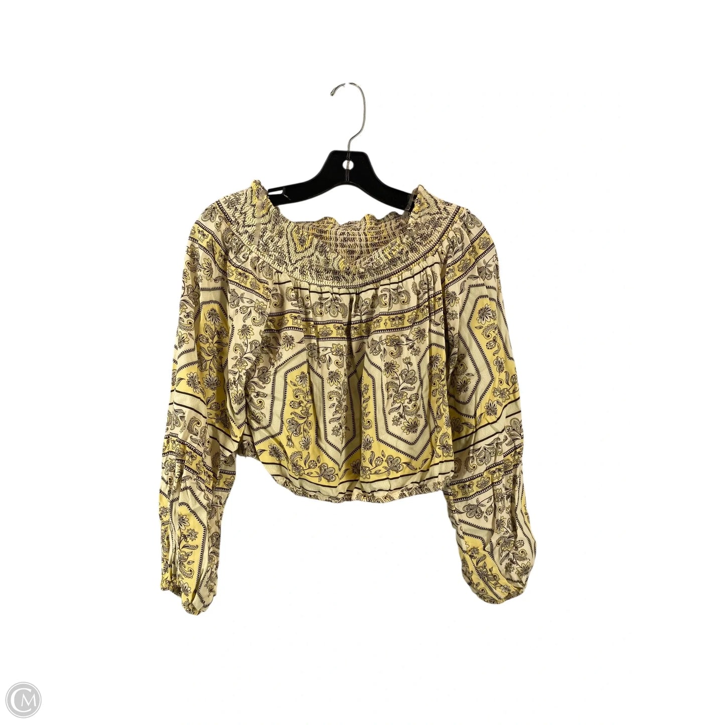 Top Long Sleeve By Wrangler In White & Yellow, Size: M