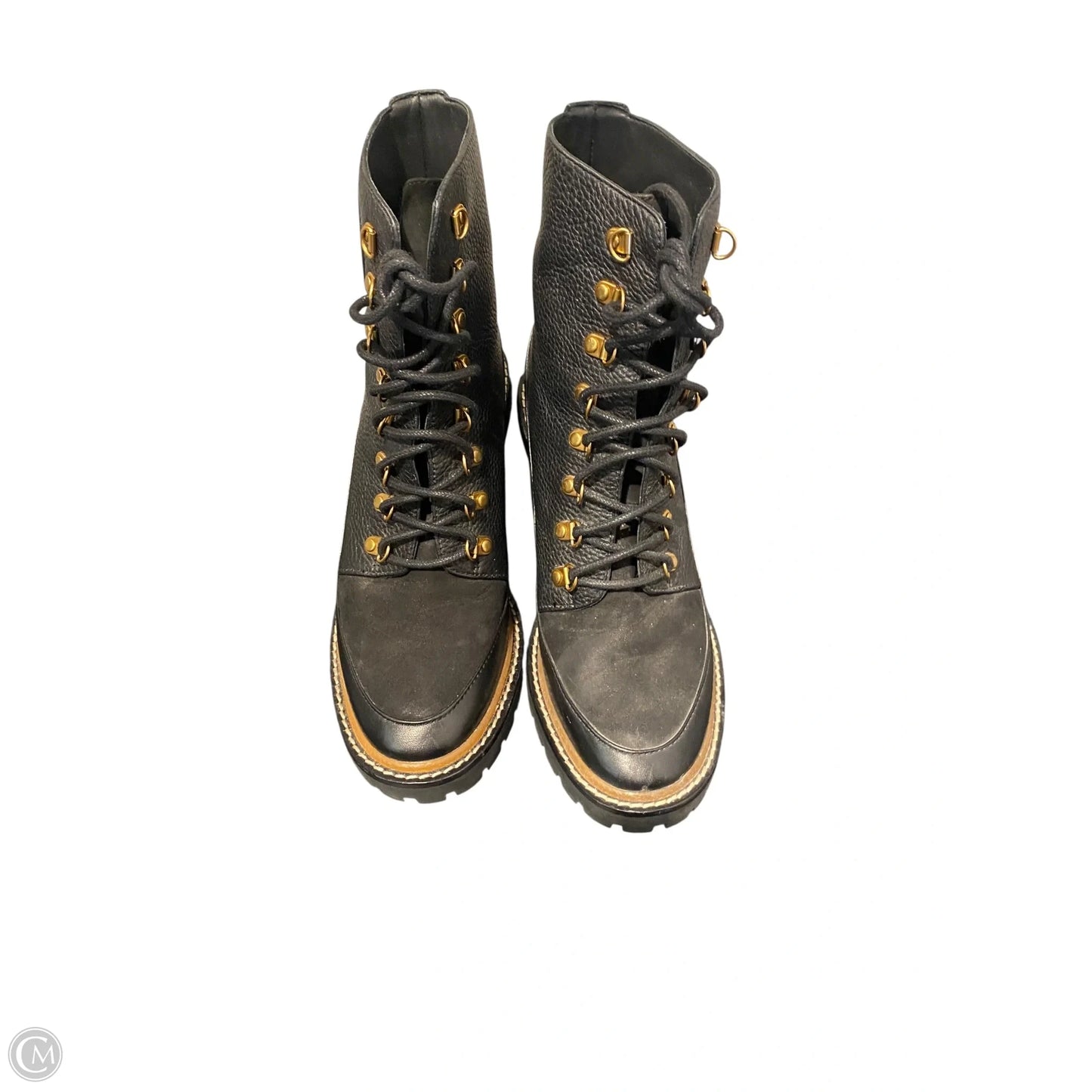 Boots Designer By Tory Burch In Black & Gold, Size: 7