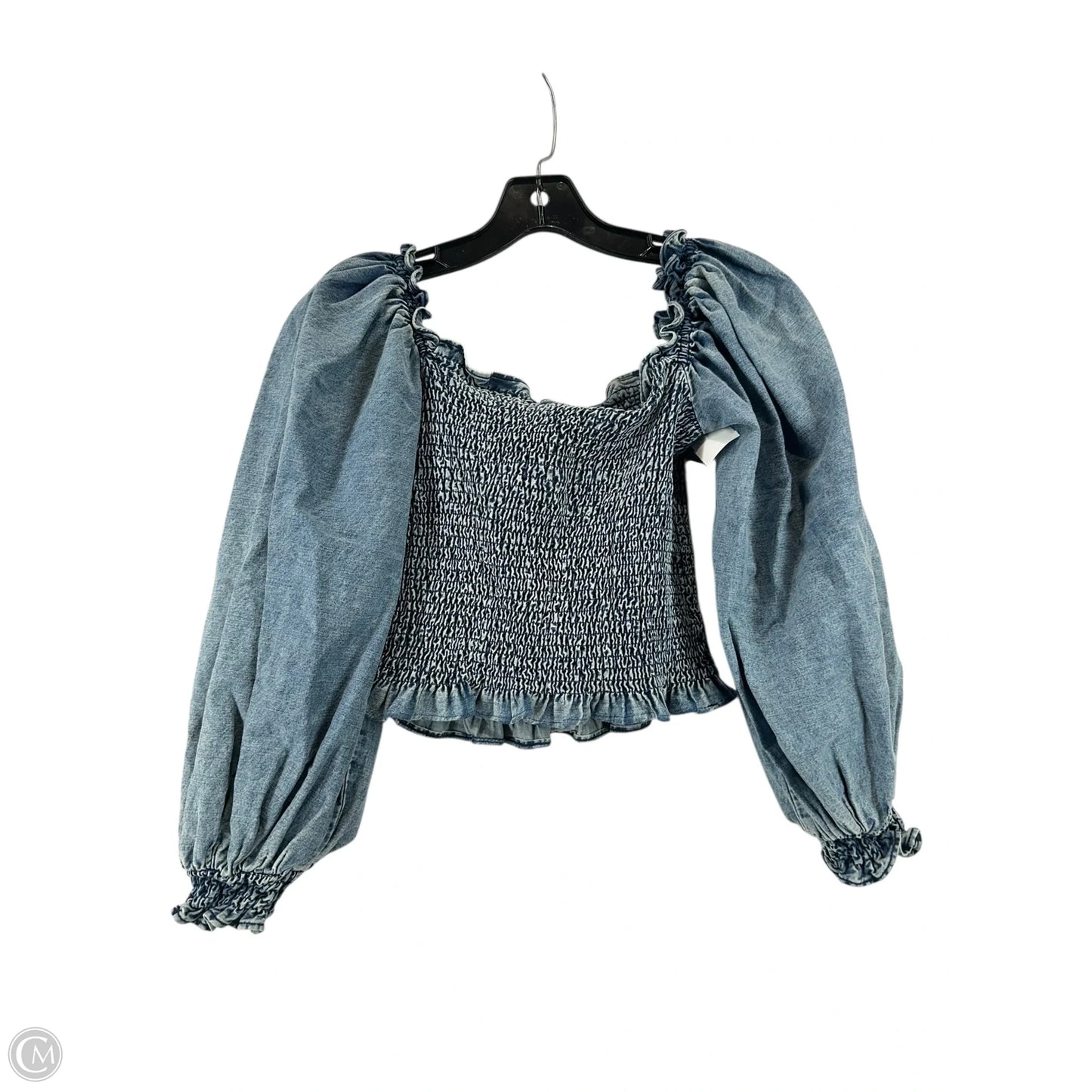 Top Long Sleeve By Something Navy In Blue Denim, Size: Lp