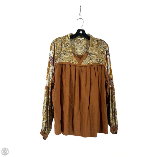 Top Long Sleeve By Easel In Brown, Size: L