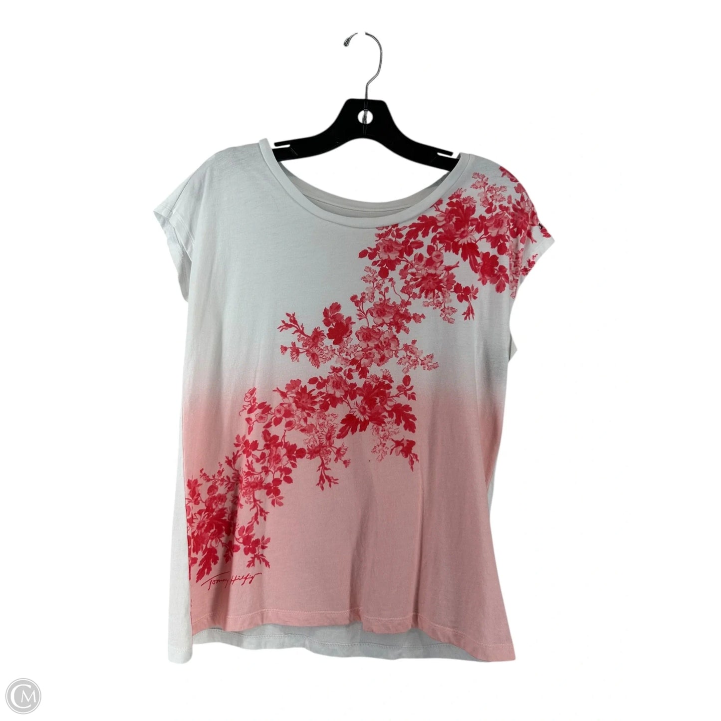 Top Short Sleeve By Tommy Hilfiger In Pink & White, Size: S