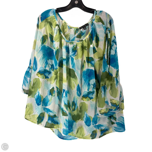 Top 3/4 Sleeve By Sara Michelle In Blue & Green, Size: 3x
