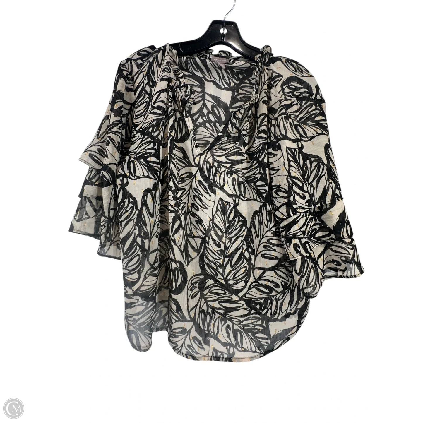 Blouse Short Sleeve By Chicos In Black & Cream, Size: 2