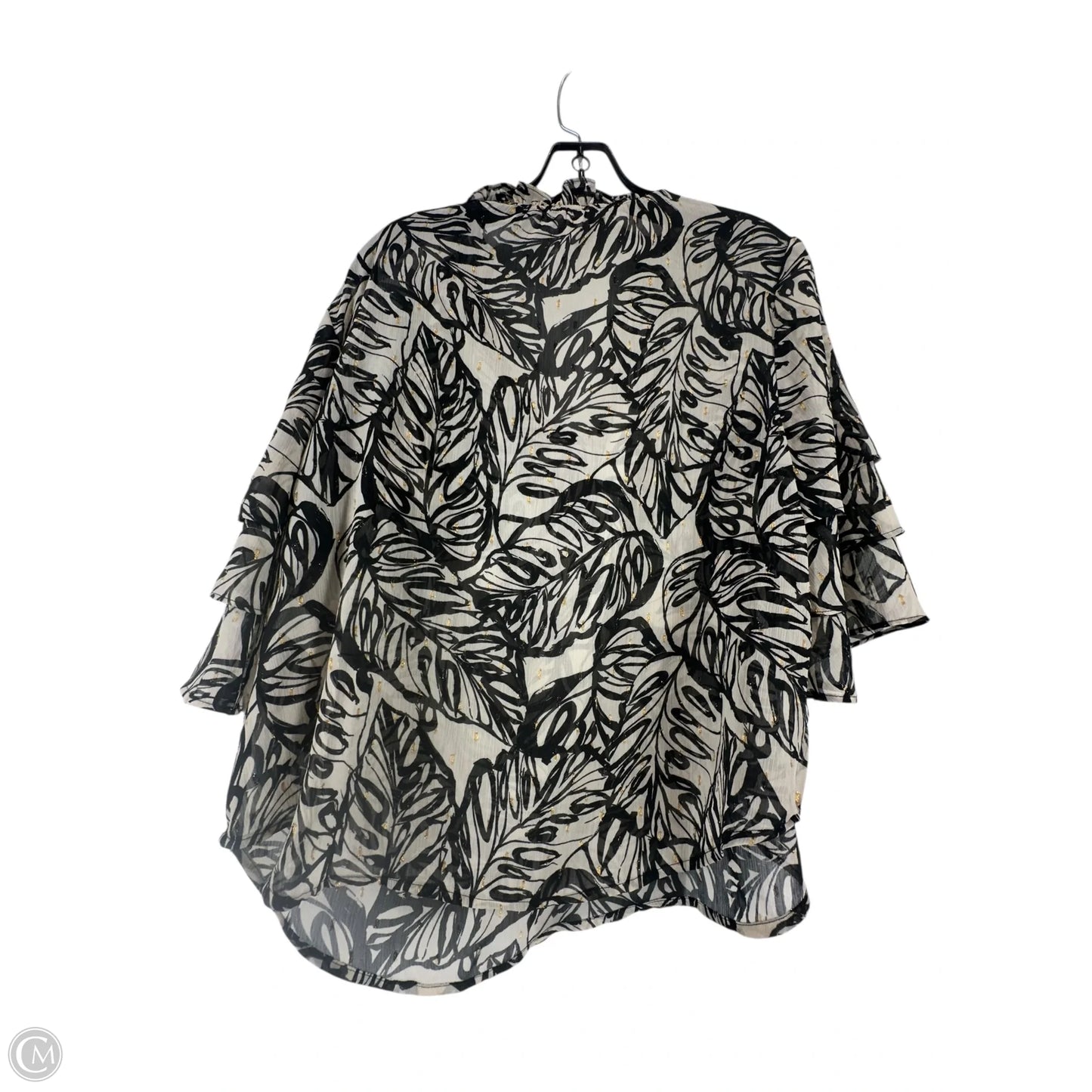 Blouse Short Sleeve By Chicos In Black & Cream, Size: 2