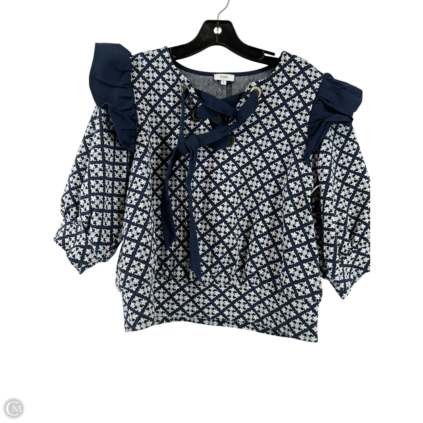 Top Short Sleeve By Voy In Blue & White, Size: S