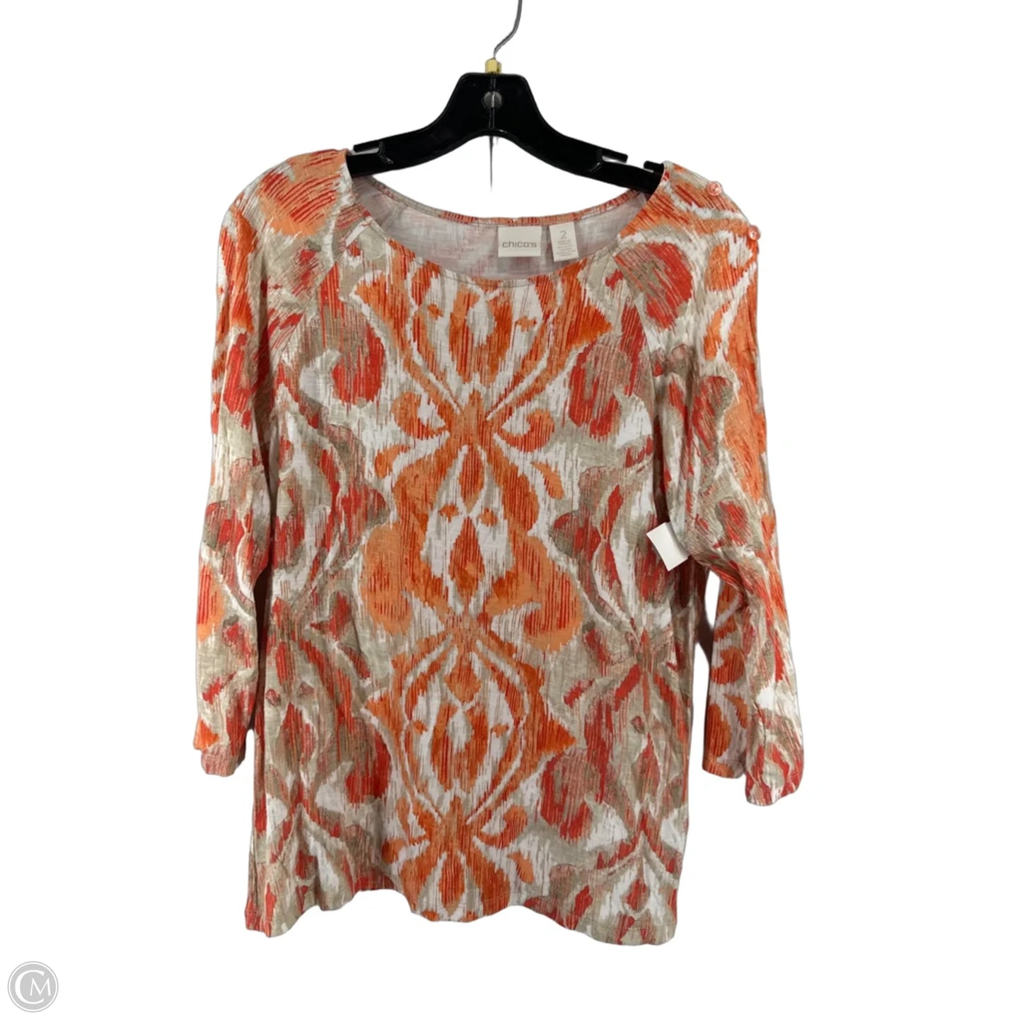 Top 3/4 Sleeve By Chicos In Orange & Tan, Size: 2