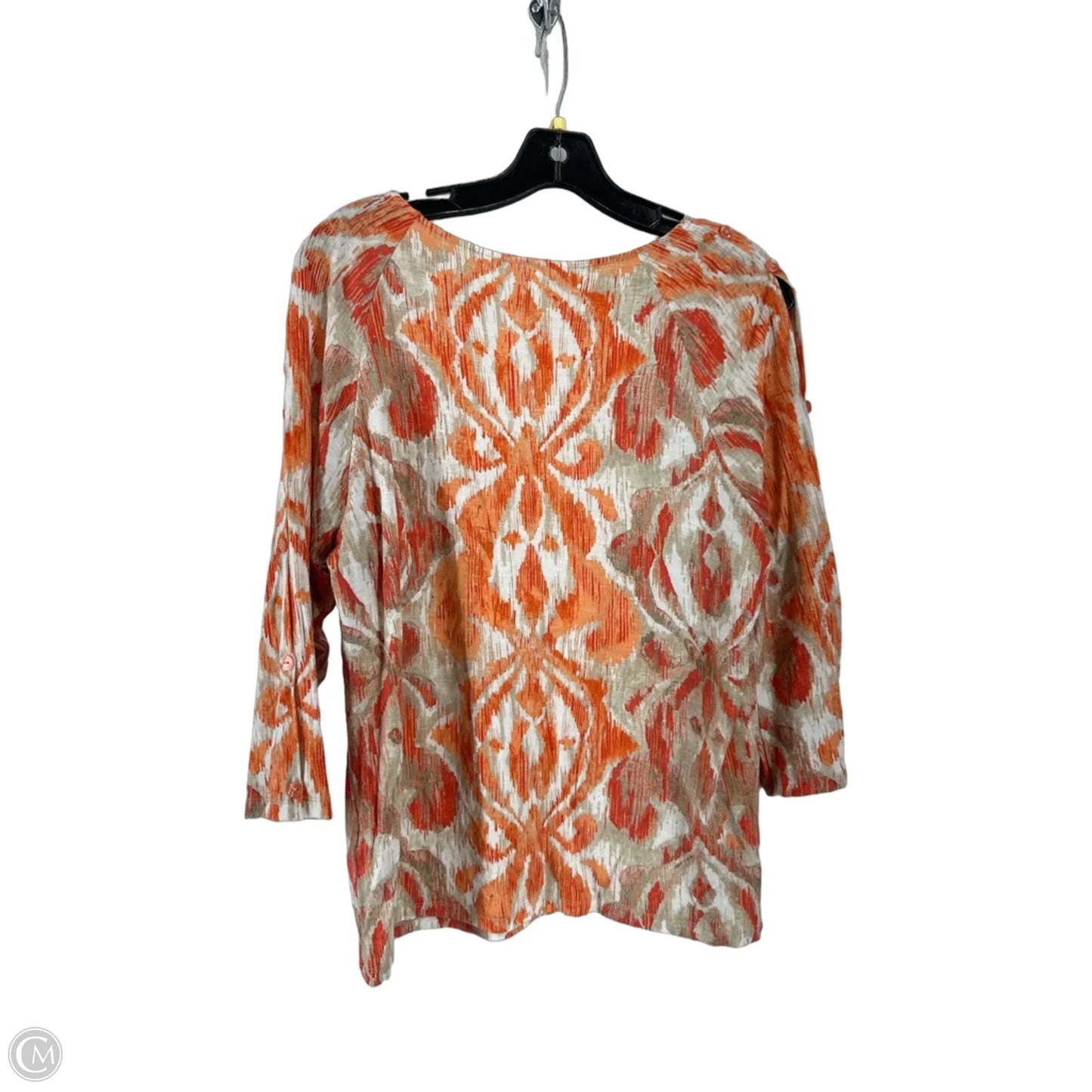 Top 3/4 Sleeve By Chicos In Orange & Tan, Size: 2