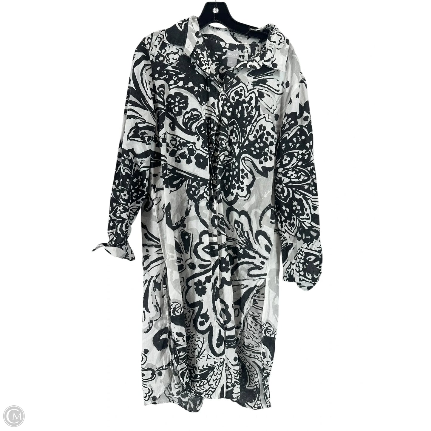 Dress Casual Midi By Chicos In Grey & White, Size: 2