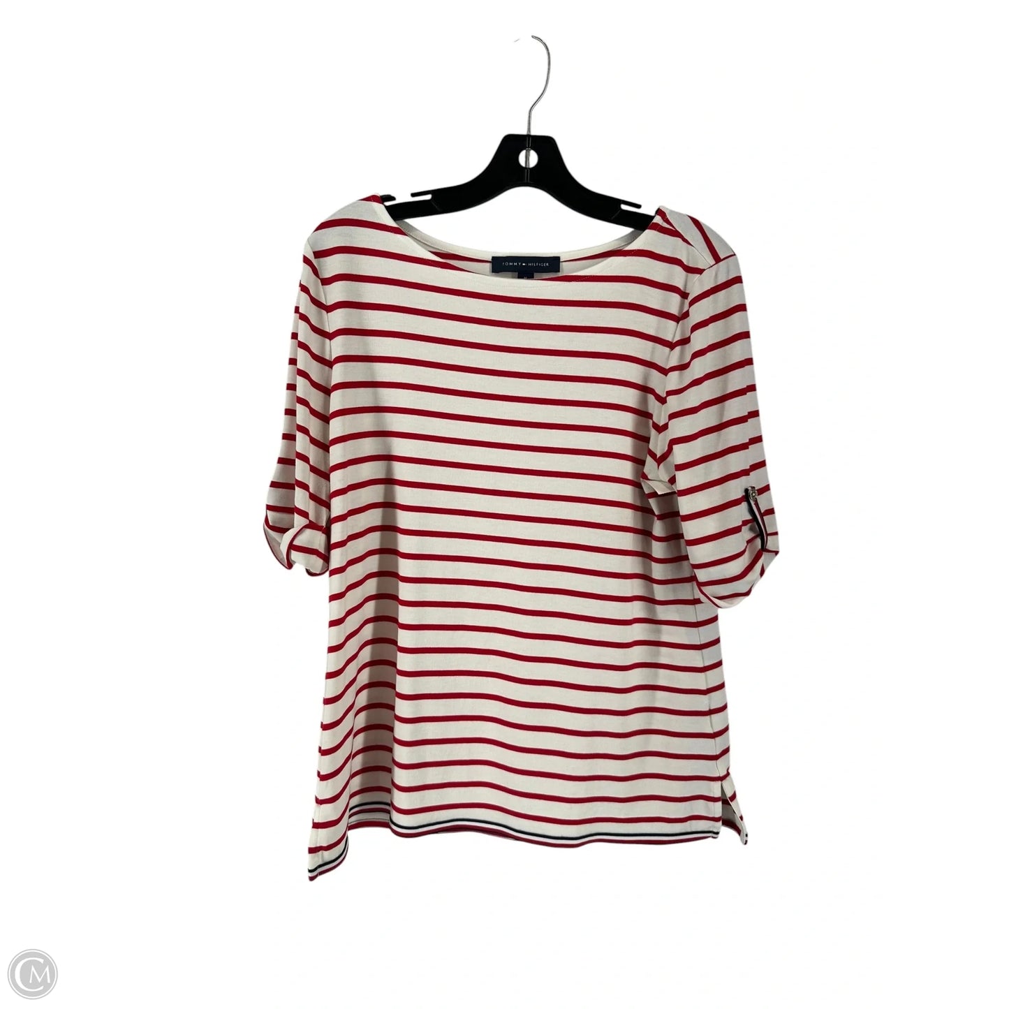 Top Short Sleeve By Tommy Hilfiger In Red & White, Size: M