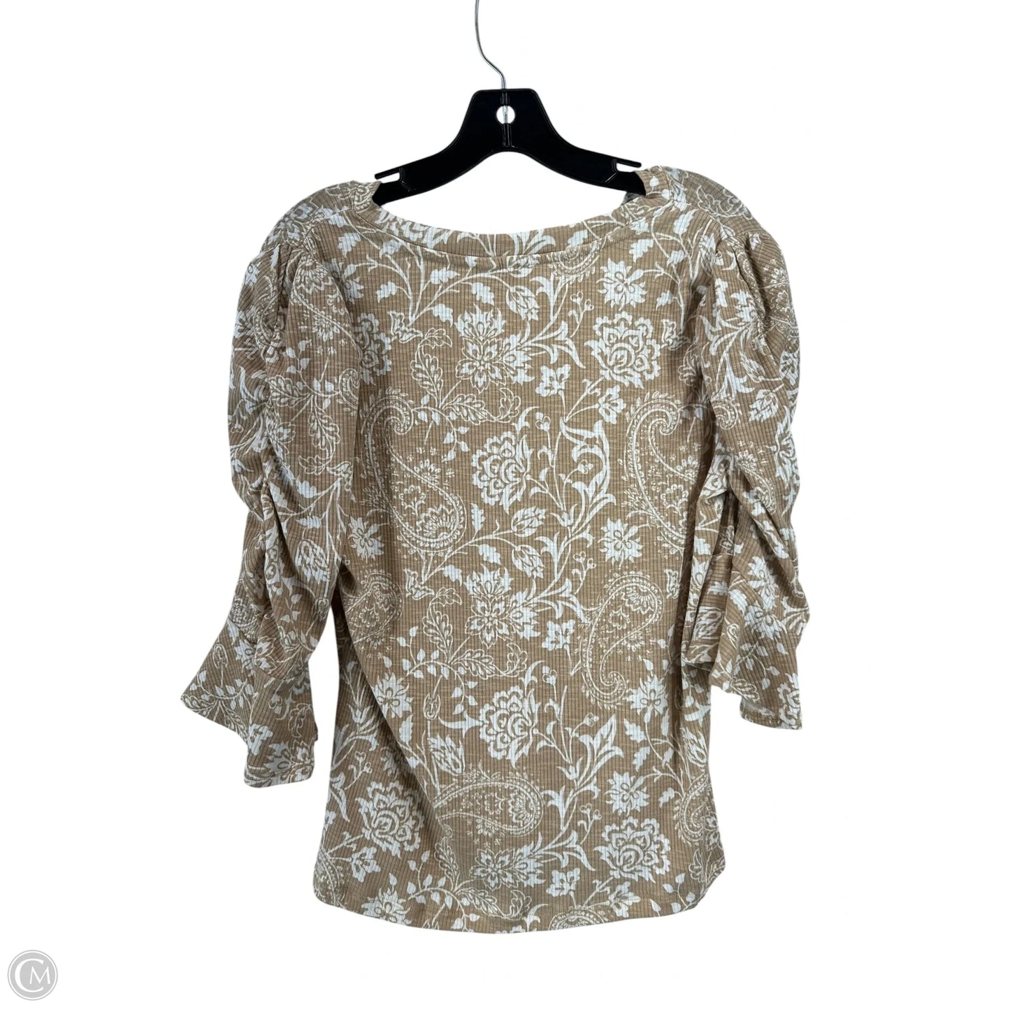 Top 3/4 Sleeve By Cato In Brown & White, Size: M