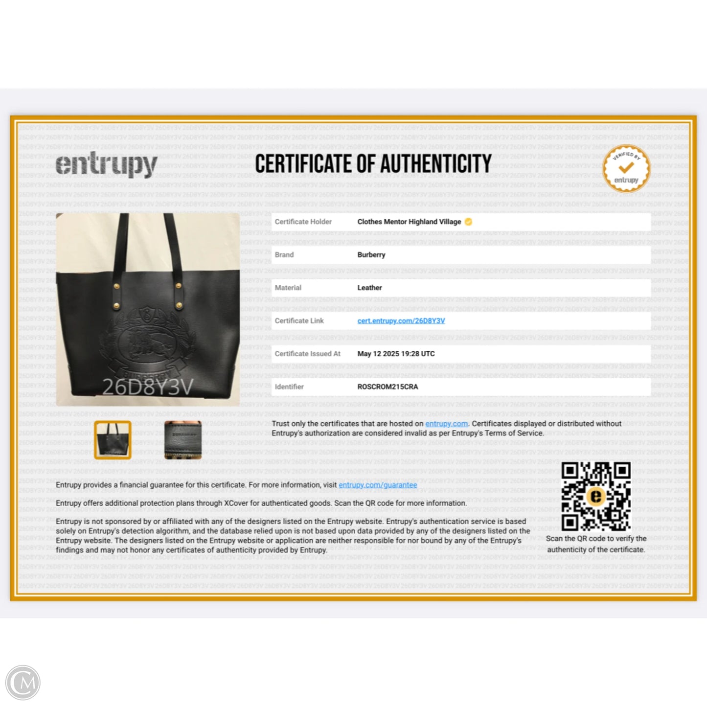 Handbag Luxury Designer By Burberry, Size: Large