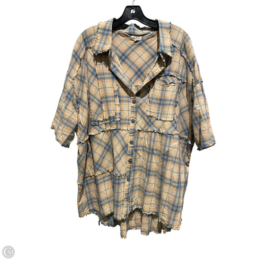 Top Short Sleeve By Pol In Plaid Pattern, Size: L