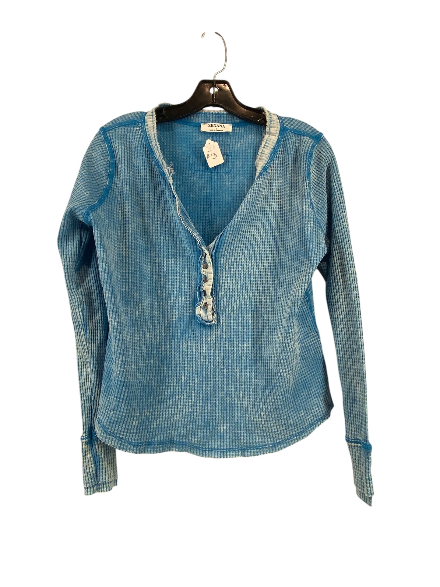 Top Long Sleeve By Zenana Outfitters In Blue, Size: L