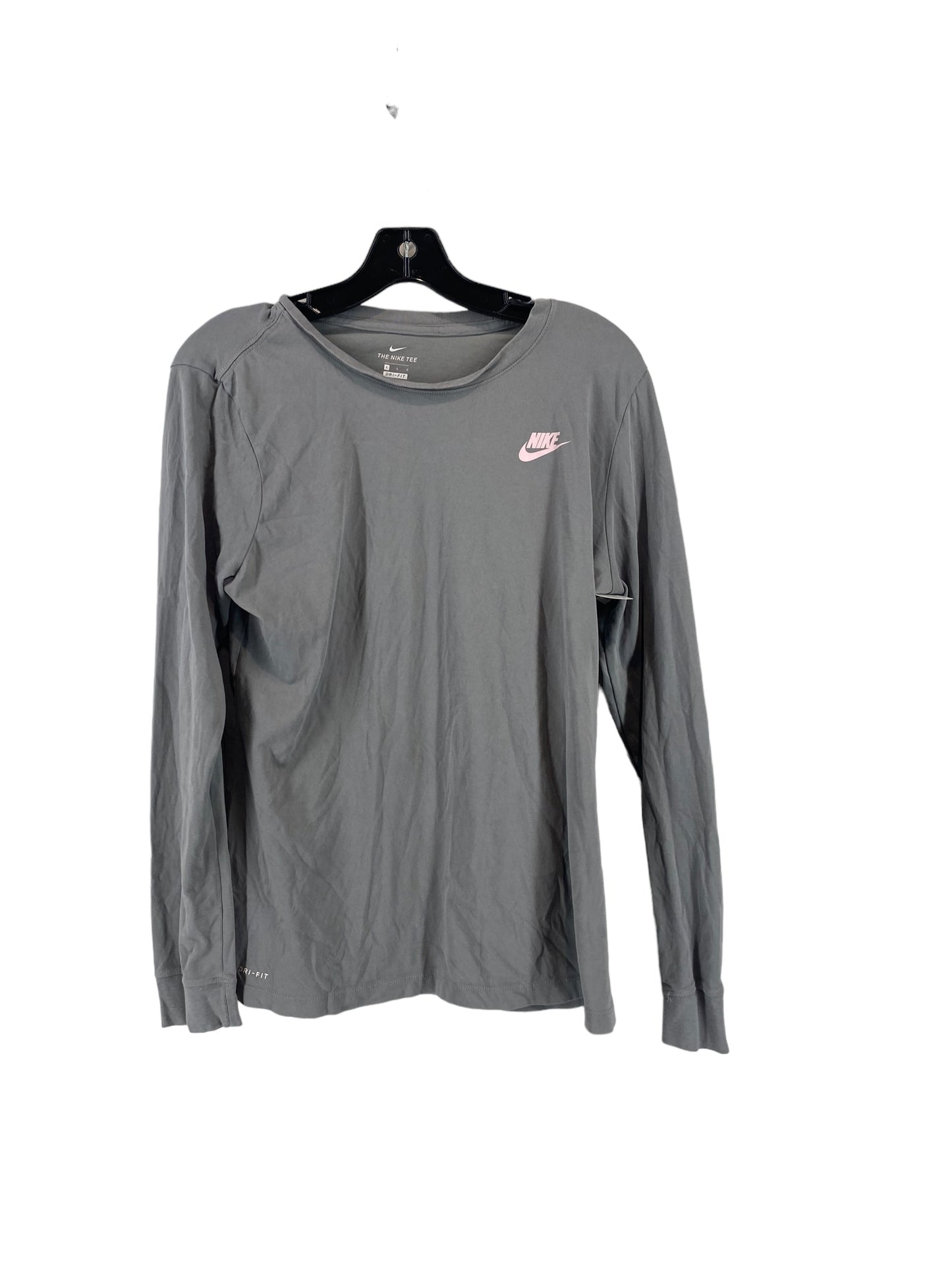 Athletic Top Long Sleeve Collar By Nike In Grey, Size: L