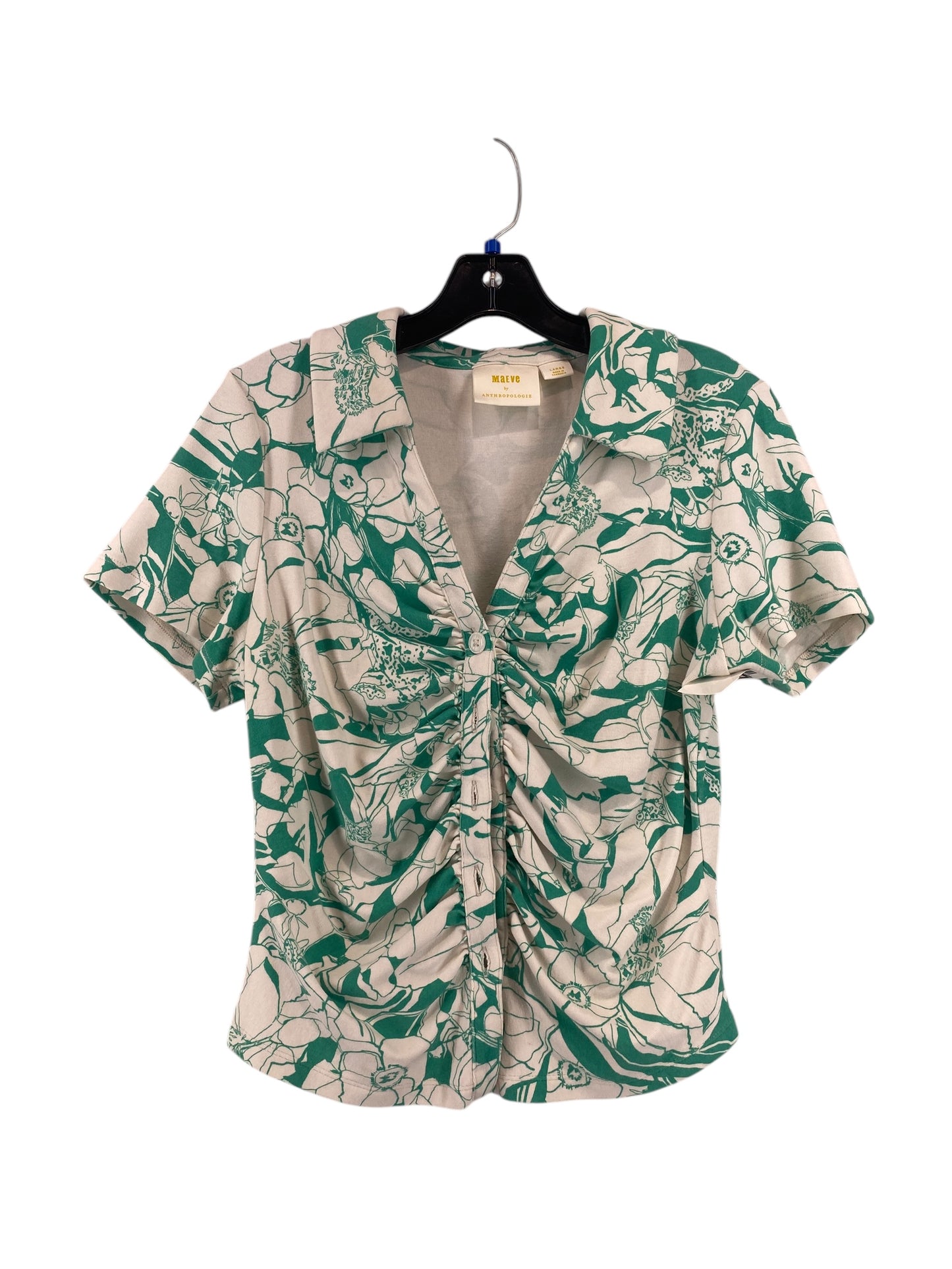 Top Short Sleeve By Maeve In Green & White, Size: L