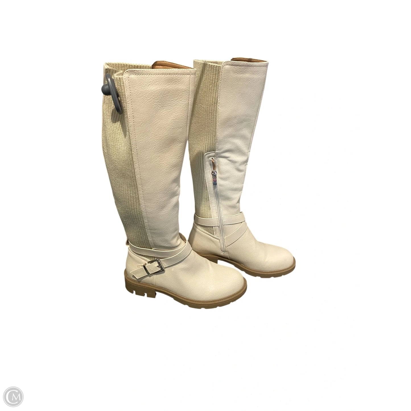 Boots Mid-calf Heels By Cme In Cream, Size: 6