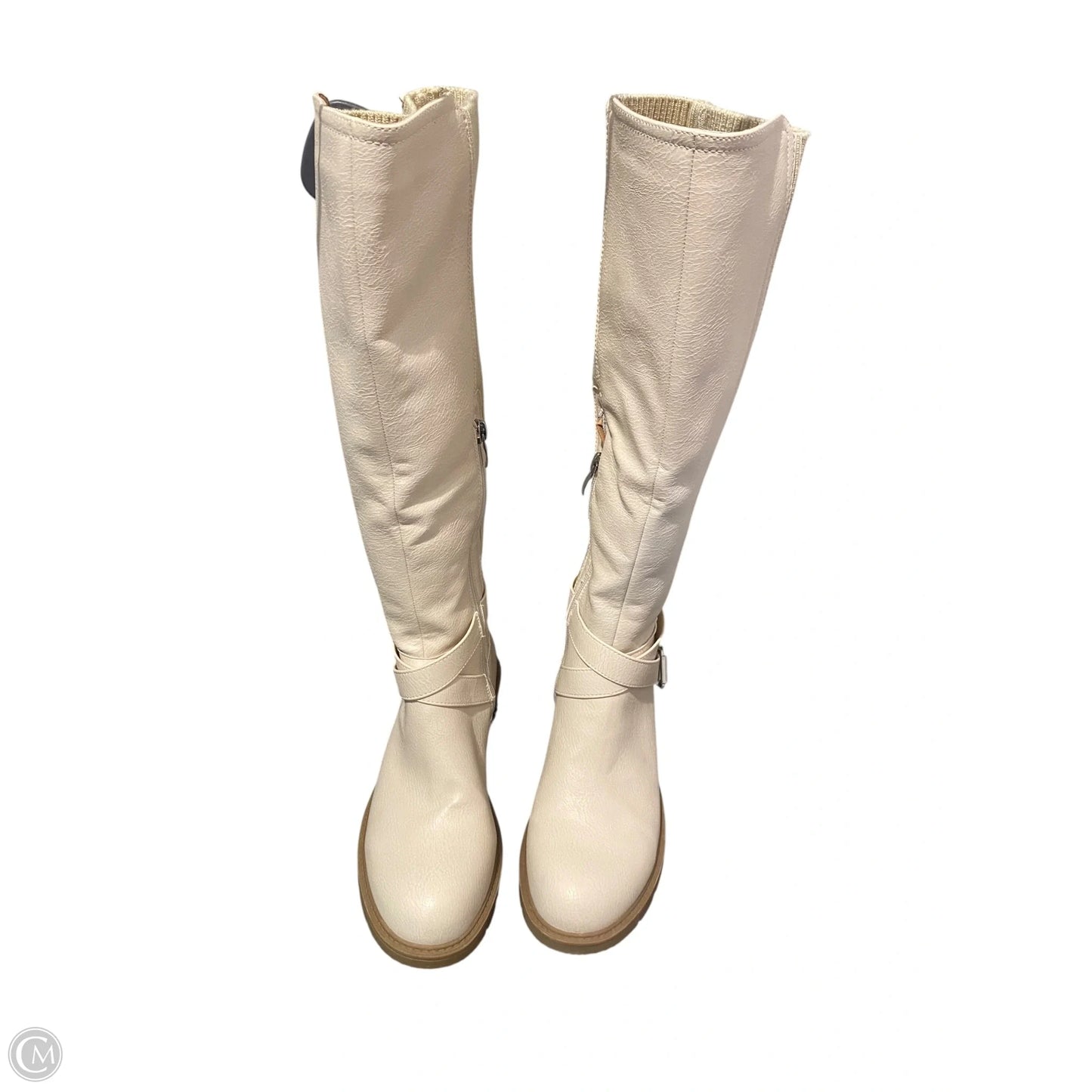 Boots Mid-calf Heels By Cme In Cream, Size: 6