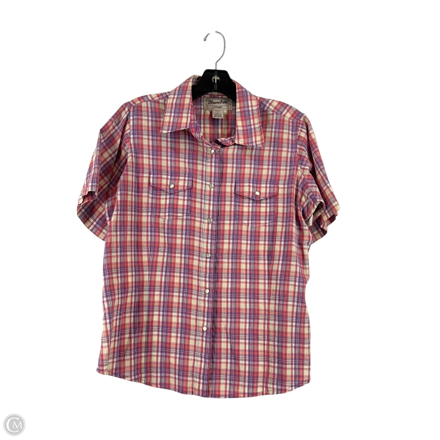 Top Short Sleeve By Wrangler In Plaid Pattern, Size: L