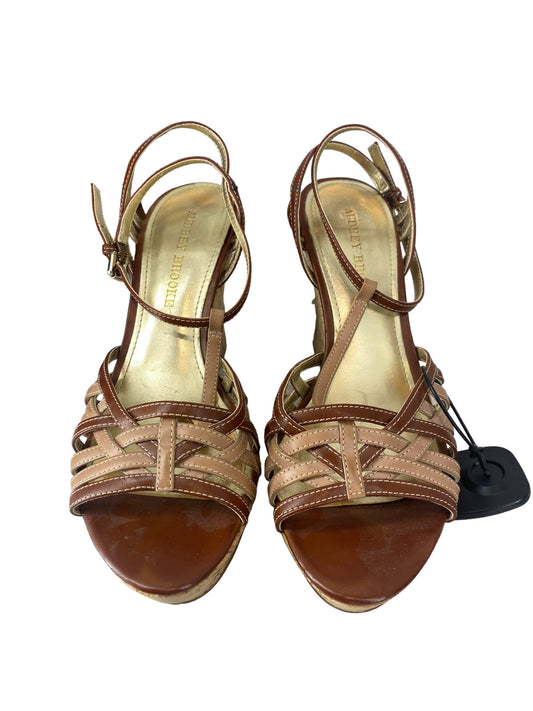 Brown Sandals Heels Platform Audrey Brooke, Size 8