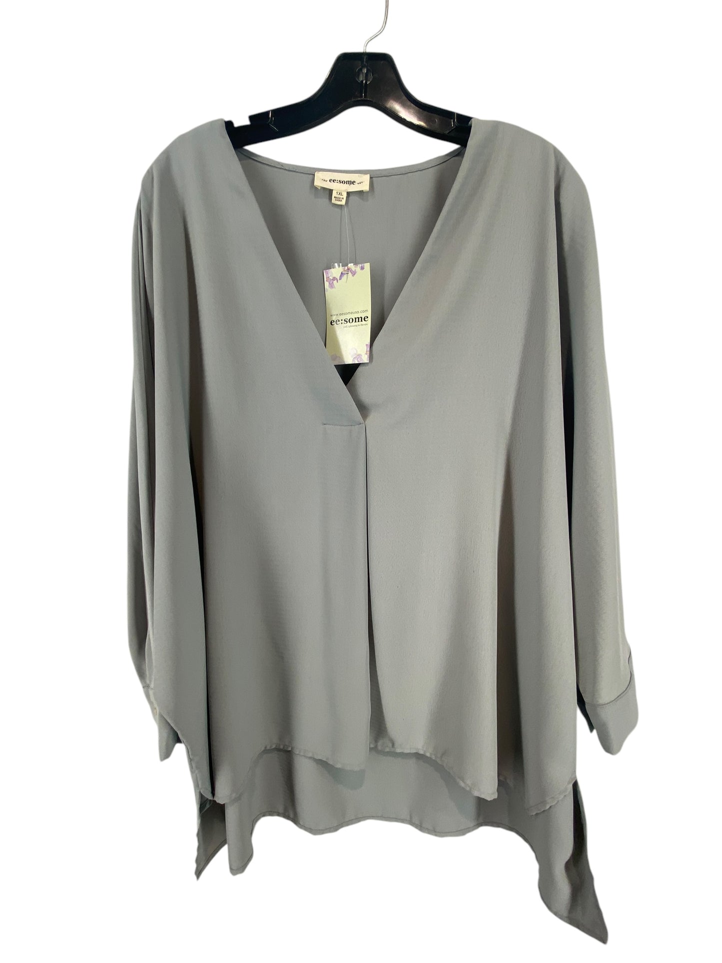 Top 3/4 Sleeve By Eesome In Grey, Size: 1x