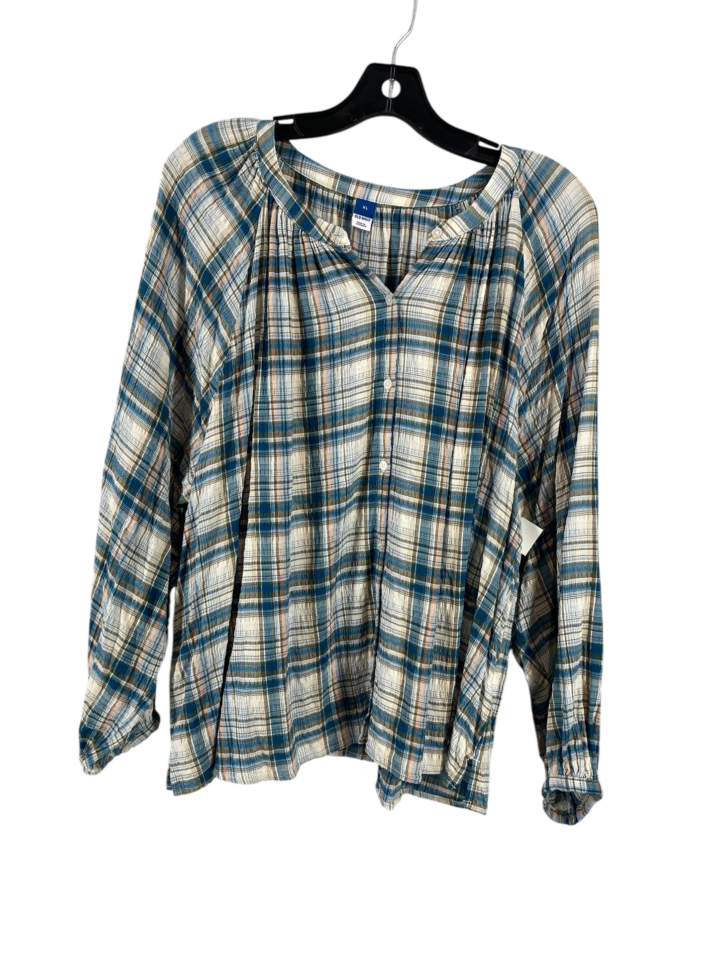 Top Long Sleeve By Old Navy In Plaid Pattern, Size: Xl