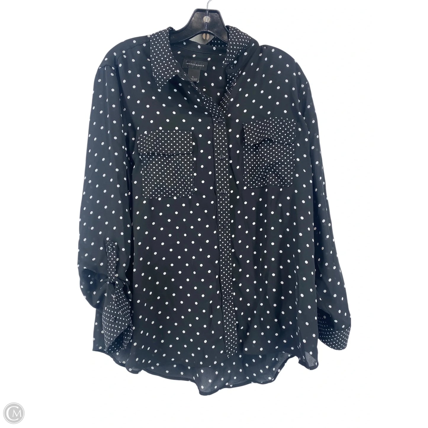 Top Long Sleeve By Investments In Black & White, Size: L