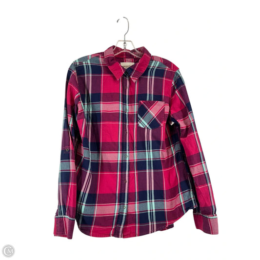 Top Long Sleeve By Arizona In Plaid Pattern, Size: L
