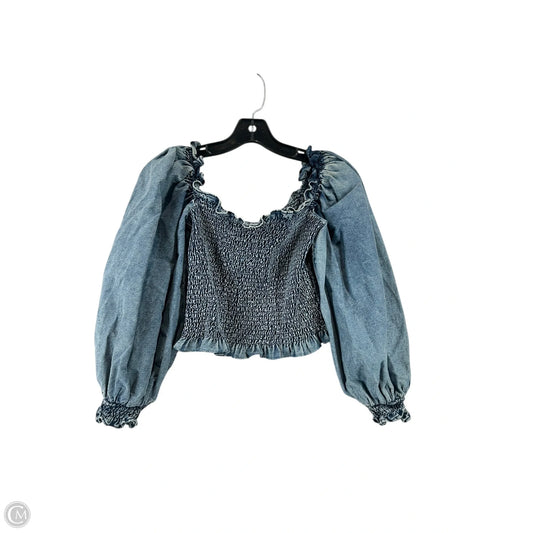 Top Long Sleeve By Something Navy In Blue Denim, Size: Lp