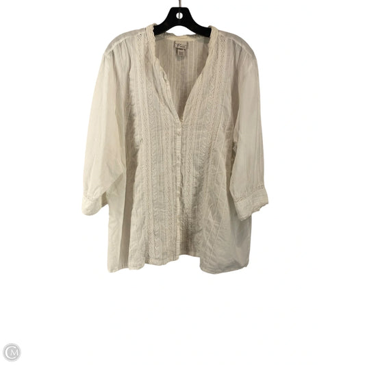 Top Long Sleeve By Venezia In White, Size: 22