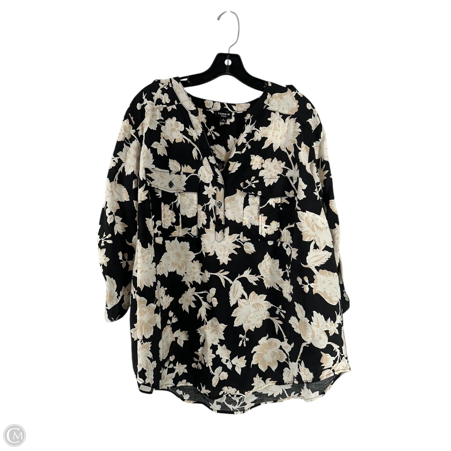 Blouse 3/4 Sleeve By Torrid In Black & Cream, Size: 2x