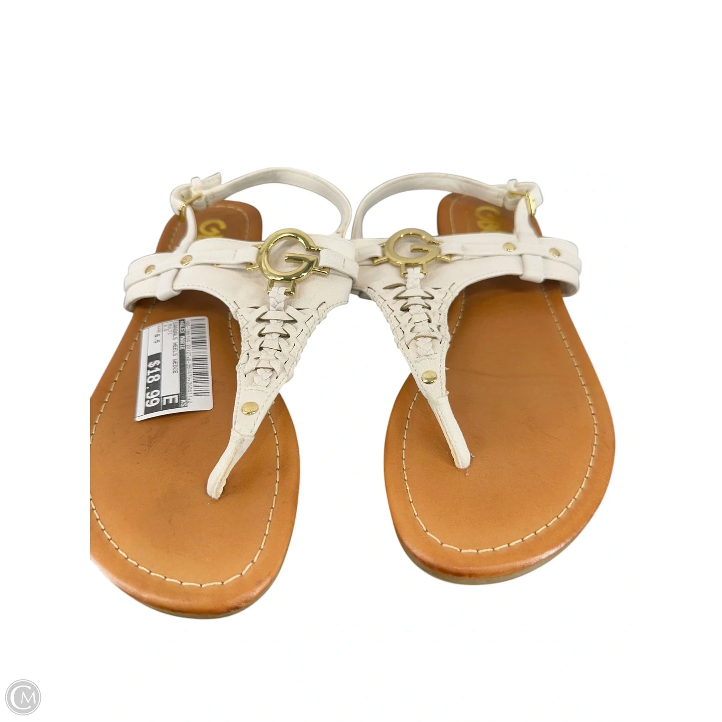 Sandals Flats By Clothes Mentor In Gold & White, Size: 7.5