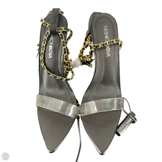 Sandals Heels Stiletto By Fashion Nova In Black & Gold, Size: 9