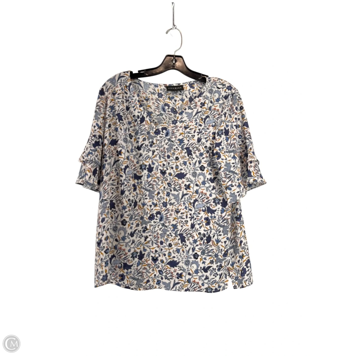 Blouse Short Sleeve By Premise In Blue & White, Size: S