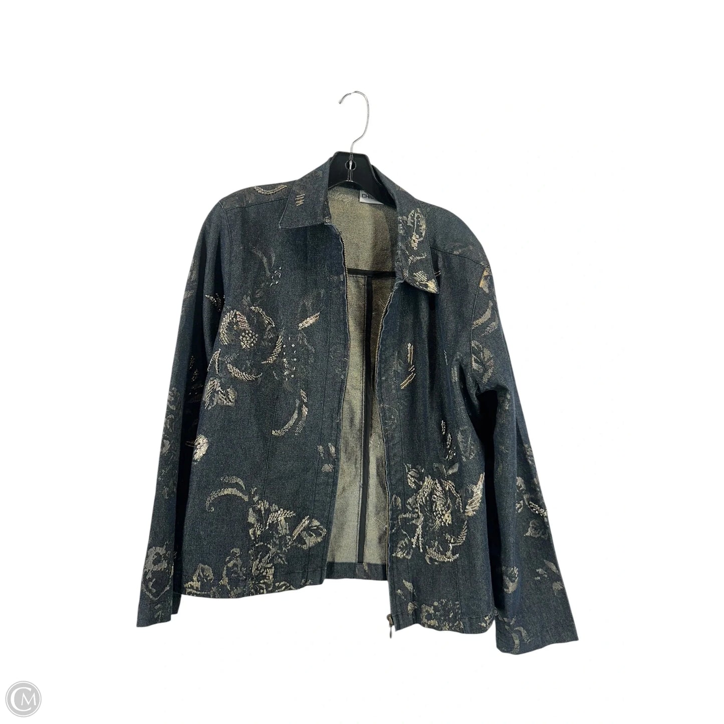 Jacket Denim By Chicos In Blue & Gold, Size: 2