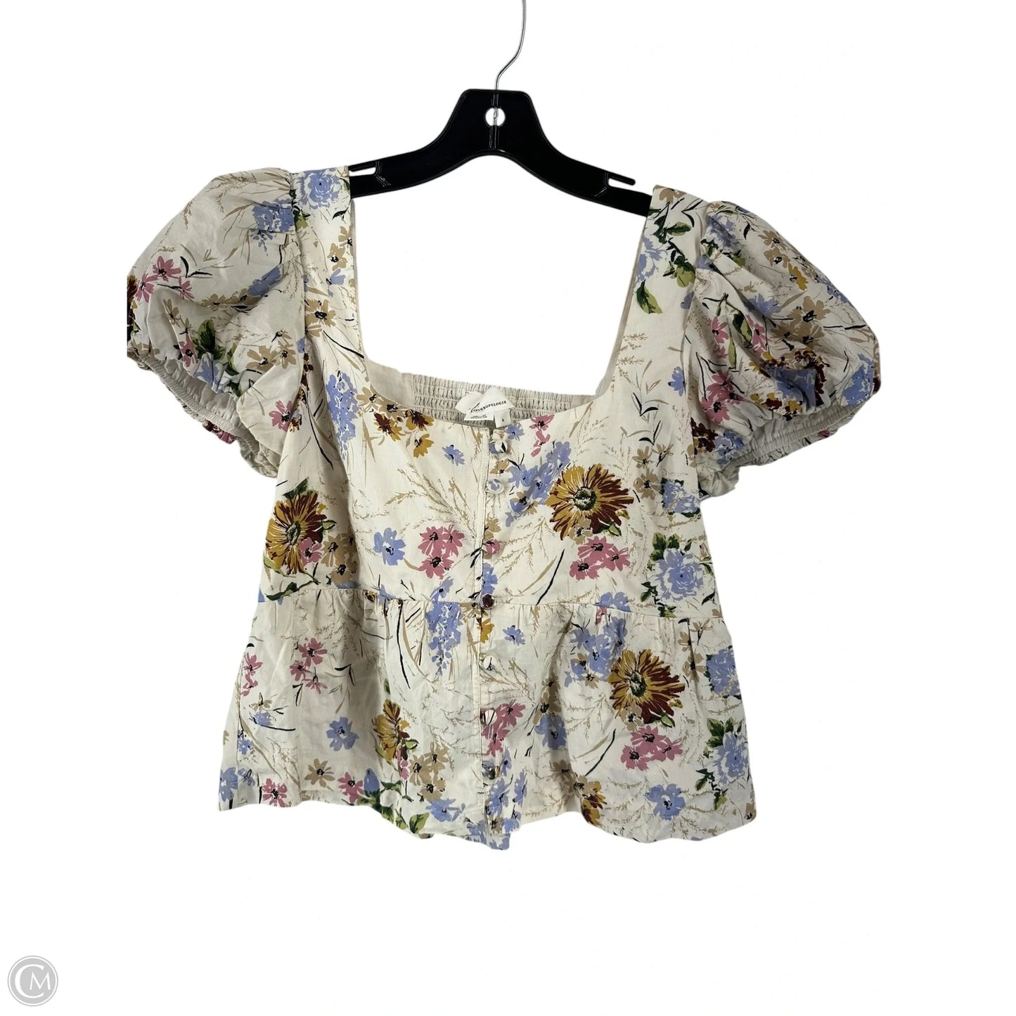 Top Short Sleeve By Anthropologie In Floral Print, Size: S